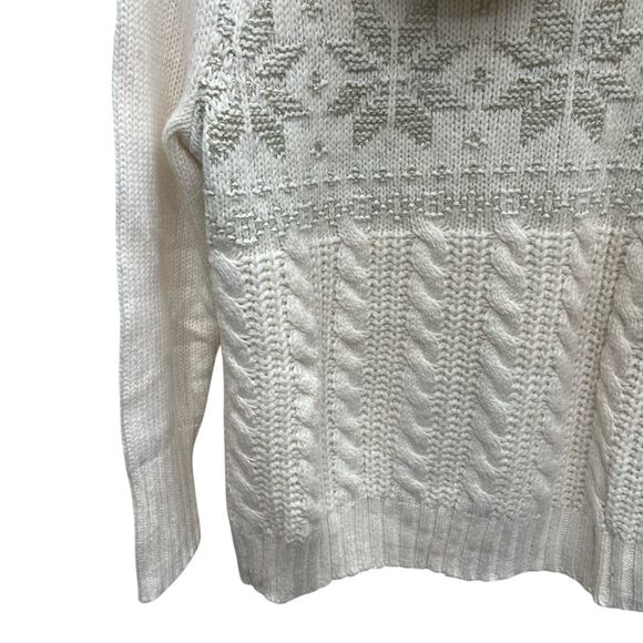 Lane Bryant Wool Blend Cowl Neck Cable Knit Sweater Metallic Snowflakes 18/20 - Picture 4 of 11
